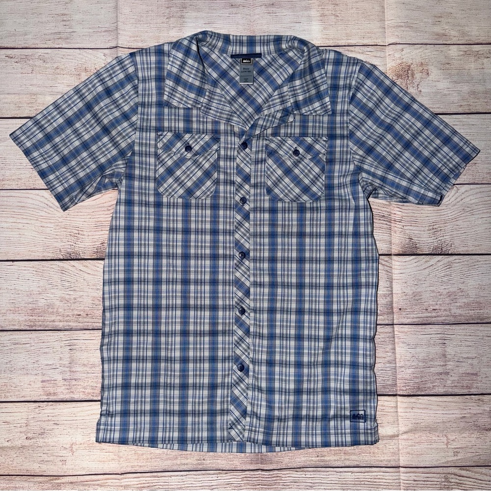 REI Blue and White Plaid Men's Shirt
